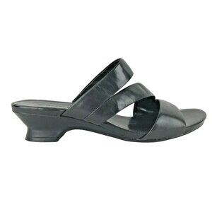 Trendsetter Womens Adela Black Block Heel Slip On Leather Slide Sandal Size 8 M